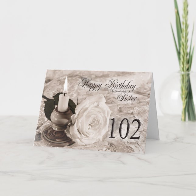 Birthday card for sister, 102. The candle and rose (Front)