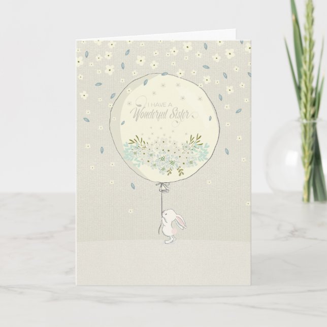 Birthday Card for Sister - Cute Bunny and Balloon (Front)