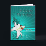 Birthday card for sister, with a lily<br><div class="desc">A pure white lily on a background of delicate scroll work. A gorgeous card for any lady.</div>