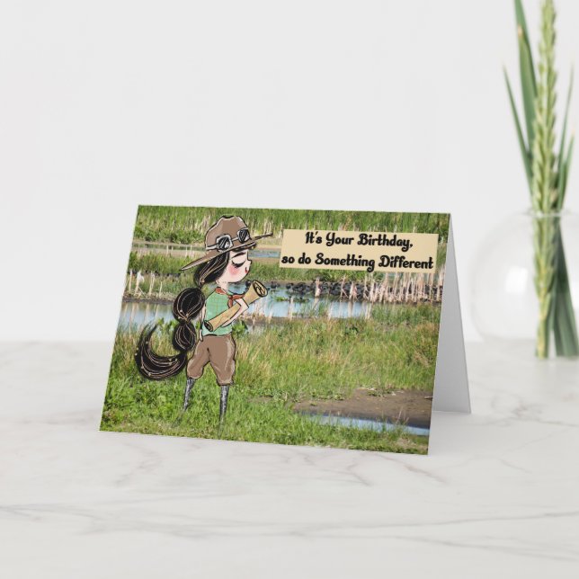 Birthday Card for Young Adult Lady Exploring (Front)