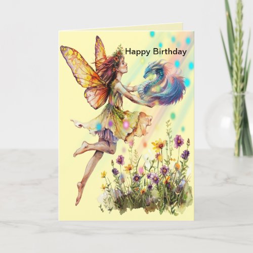 Birthday Card for Young Girl with Fairy and Dragon
