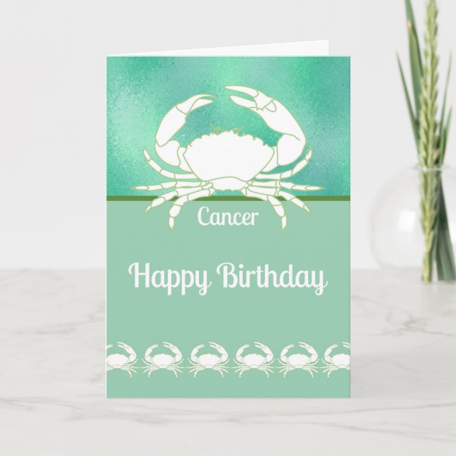 Birthday Card for Zodiac Cancer with Crab. (Front)