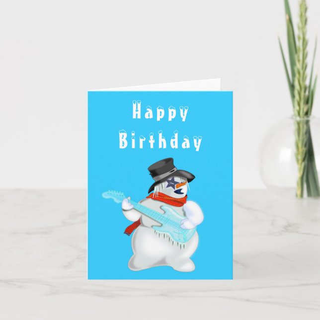 Birthday Card Funny Musical Snowman with Guitar (Front)