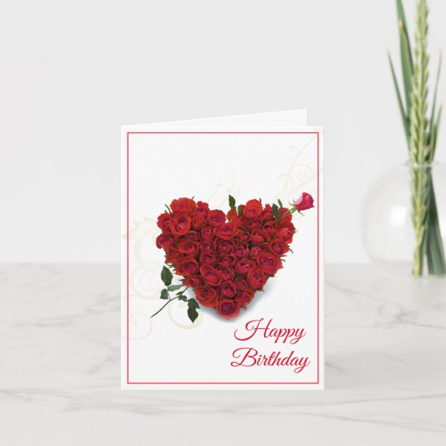 Birthday Card -Heart-Red Roses (Front)