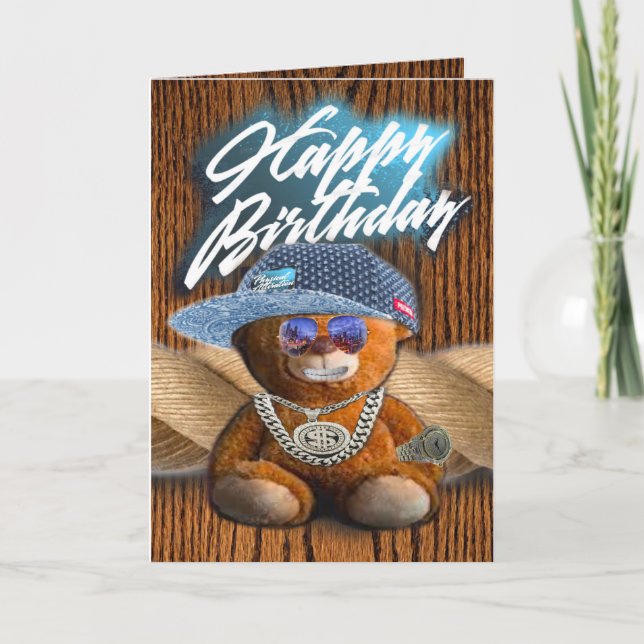 Birthday card hip-hop teddy bear (Front)