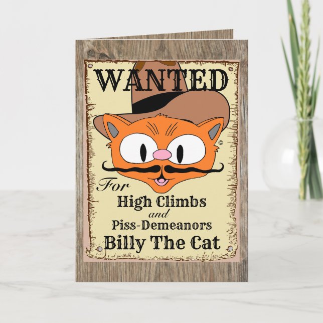 Birthday Card Humorous Outlaw Cowboy Cat (Front)