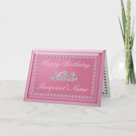 Birthday Card In Pink Diamonds And Sparkling Crown