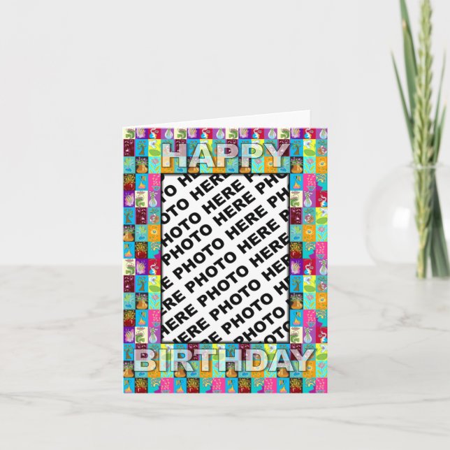 Birthday Card Insert Photo Color Floral (Front)