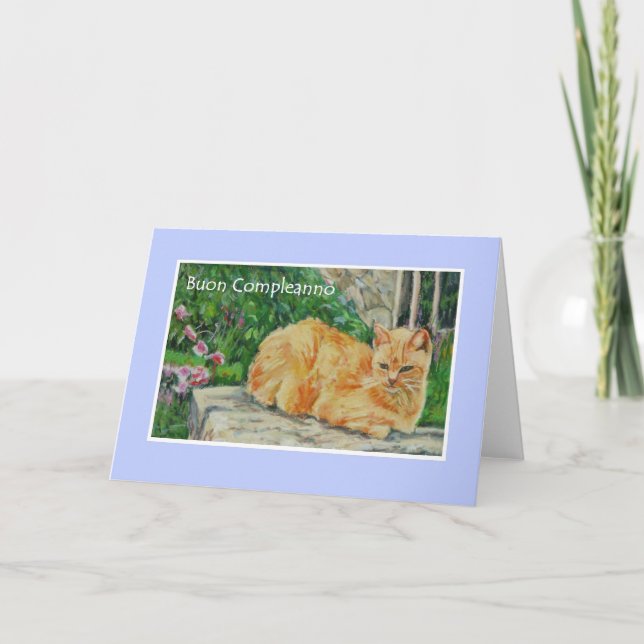 Birthday Card, Italian Greeting, Ginger Cat Card (Front)