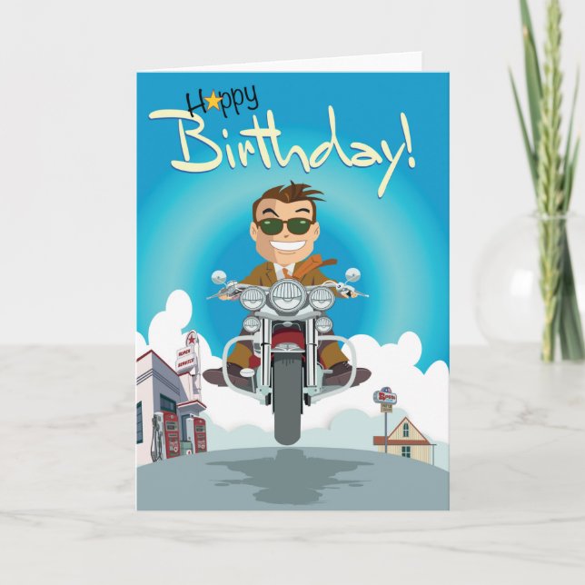 birthday card man on motorbike (Front)