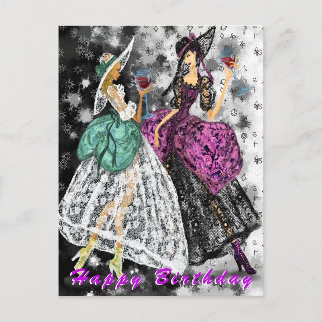 Birthday Card Modern Ladies Drinking Wine - Cheers (Front)