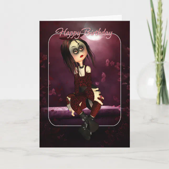 Birthday Card - Moonies Rag Doll Goth - Gothic | Zazzle