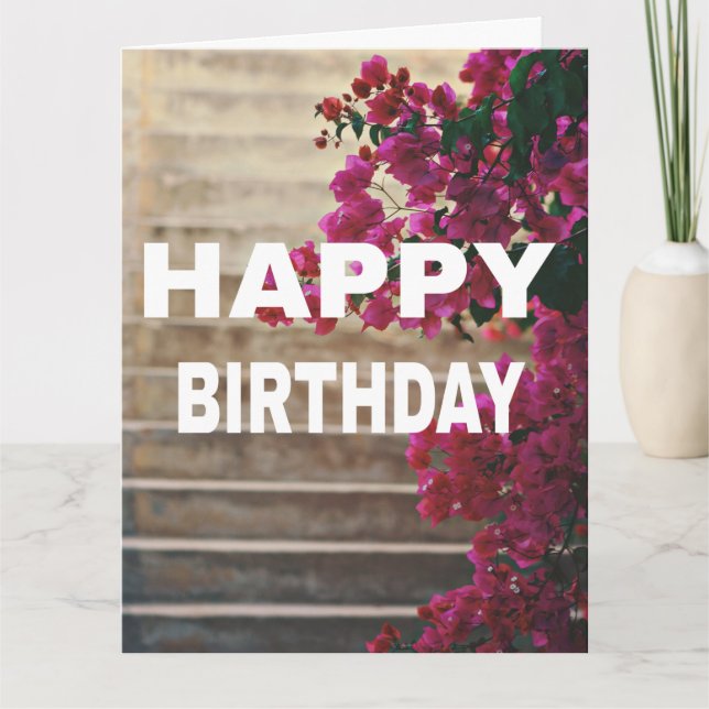 Birthday card on the image of pretty pink roses (Front)