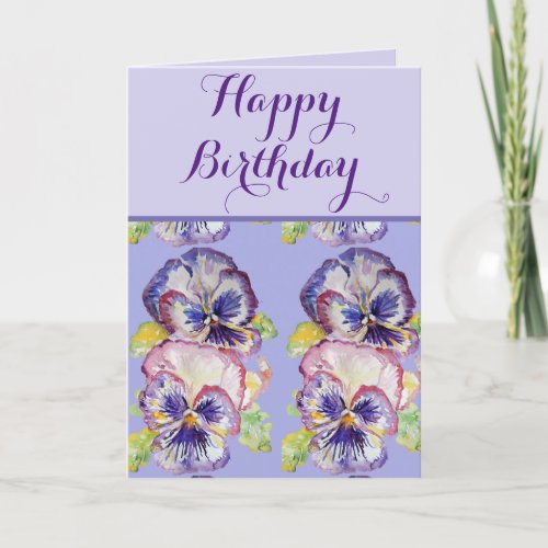 Birthday Card Pansy Purple Vintage Lavender Floral