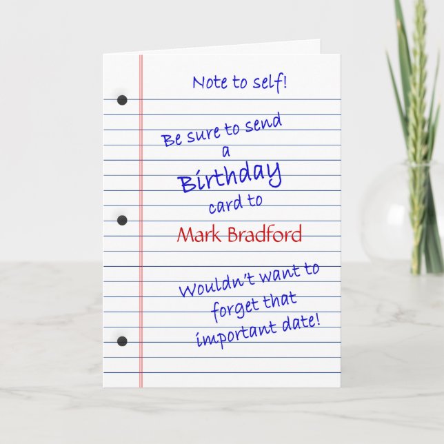 BIRTHDAY CARD - PERSONALIZE NAME - NOTE TO SELF (Front)