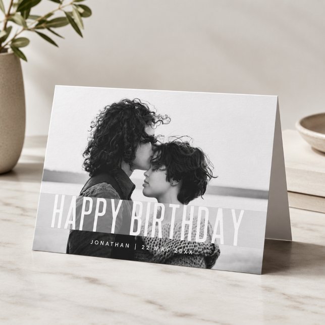 Birthday Card | Personalized Photo Folded Greeting (Personalized folded birthday card with custom photo, name, and date for a meaningful gift.)