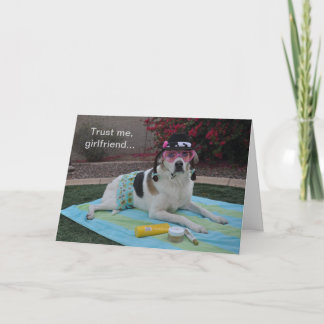 Birthday card, photo of a female dog with creams card