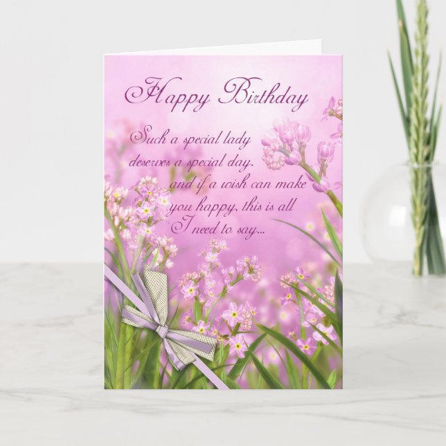 Birthday Card - Pink Feminine Floral With Verse (Front)