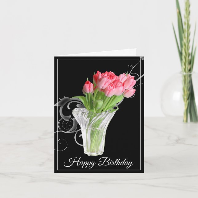 Birthday Card-Pink Tulips Card (Front)