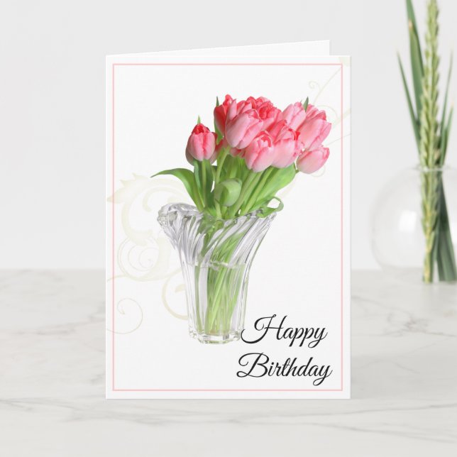 Birthday Card-Pink Tulips Card (Front)