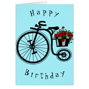 Birthday Card Romantic Flowers Bike - Love