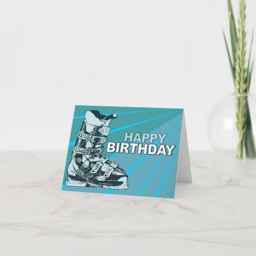 Birthday Card Ski Boot Blue