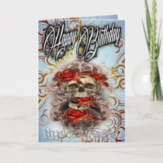 Birthday card skull and roses