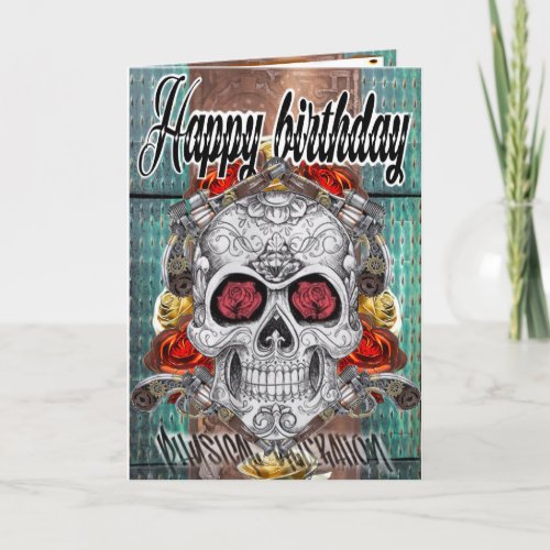 Birthday card skull and roses