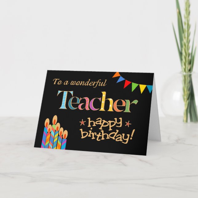 Birthday Card Teacher, Bunting and Candles (Front)