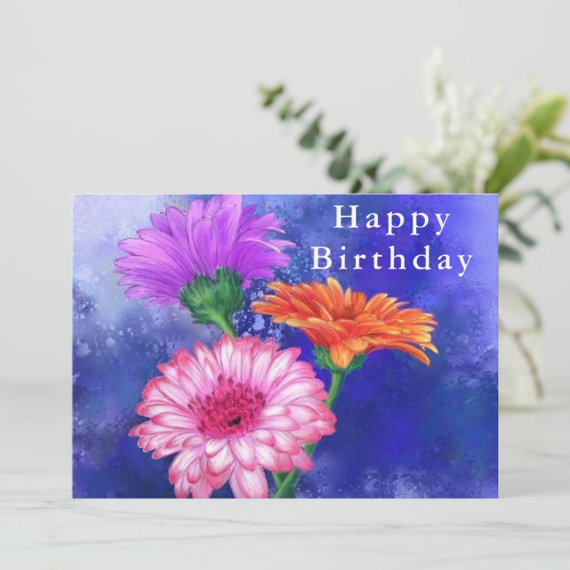 Birthday Card Three Color Gerberas (Standing Front)