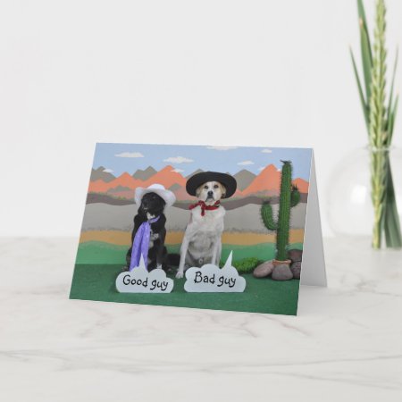 Birthday Card To Any Male, 2 Dogs In Cowboy Hats