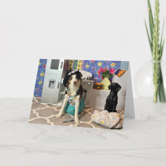 BIRTHDAY CARD to mom WITH DOG IN CLOTHES