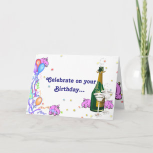 Birthday Card w/Pink Elephants Who Love to Party