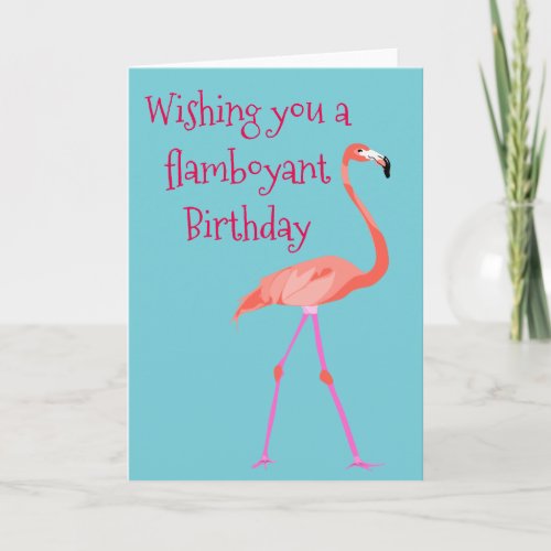 Birthday card with a flamboyant flamingo