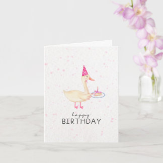 Birthday Card with a goose and a slice of cake