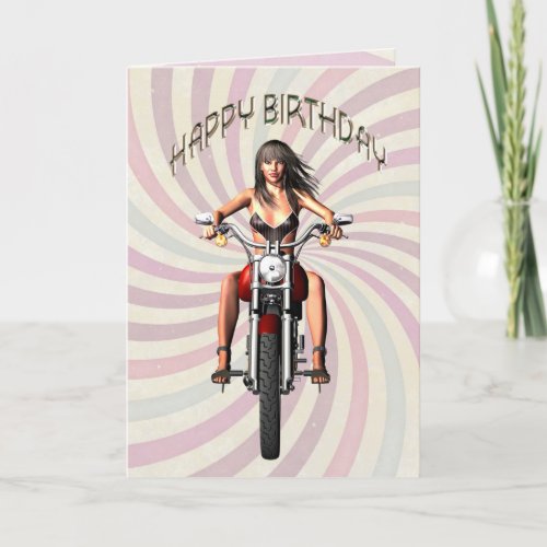 Birthday card with a motorbike girl