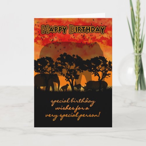 Birthday Card With African Scenery And Animals