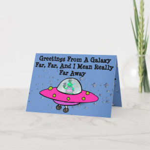 Birthday Card with Alien, Spaceship, and Balloons
