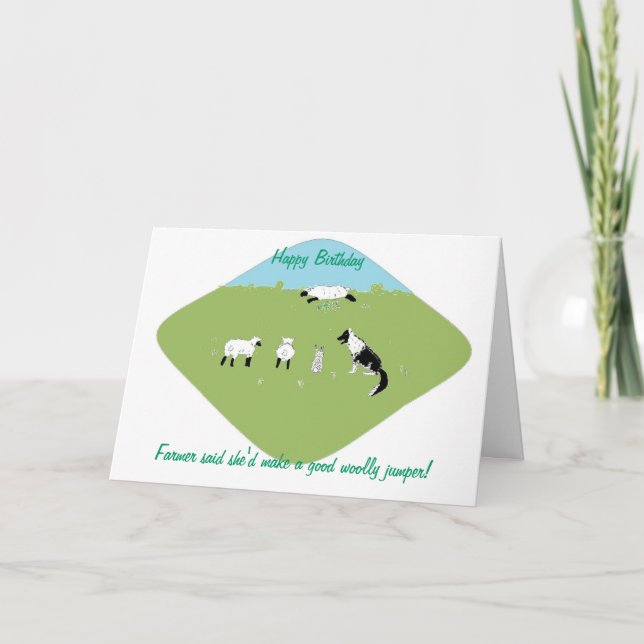 Birthday card with amusing sheep joke (Front)