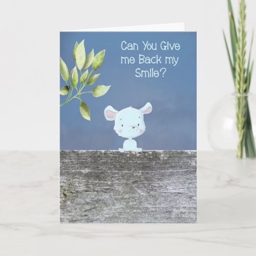 Birthday Card with Blue Dog who Lost Smile Kids