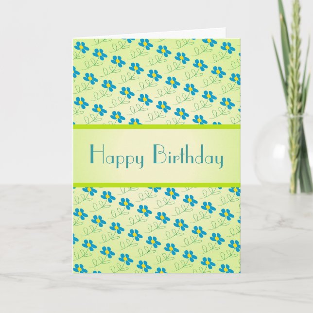 Birthday Card With Blue Flower Art (Front)