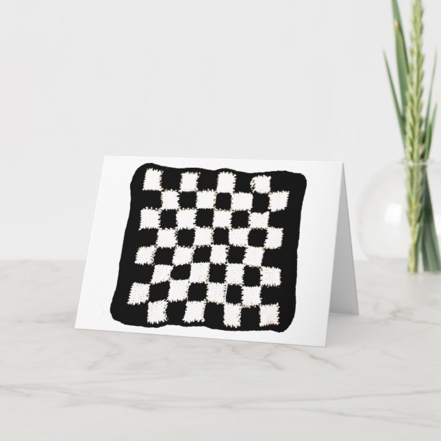 Birthday Card with Checkered Pun and Crochet Style (Front)