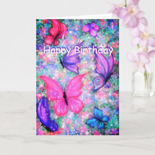 Birthday Card with Colorful Butterflies Flying
