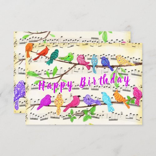 Birthday Card with Colorful Musical Birds Song