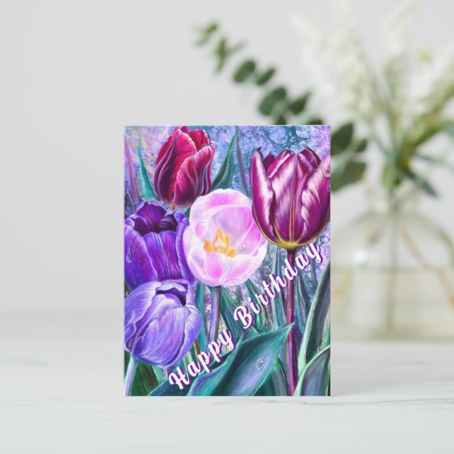 Birthday Card with Colorful Tulips (Standing Front)