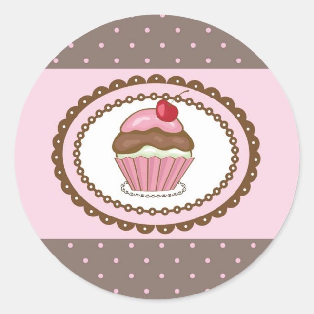 Birthday card with cupcake classic round sticker (Front)