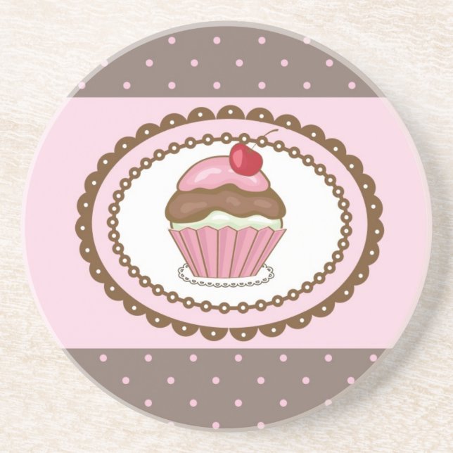 Birthday card with cupcake sandstone coaster (Front)
