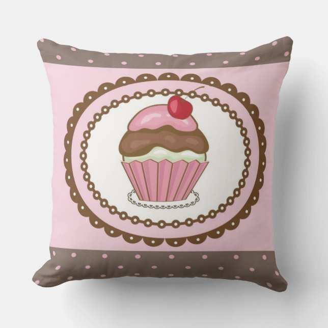 Birthday card with cupcake throw pillow (Front)