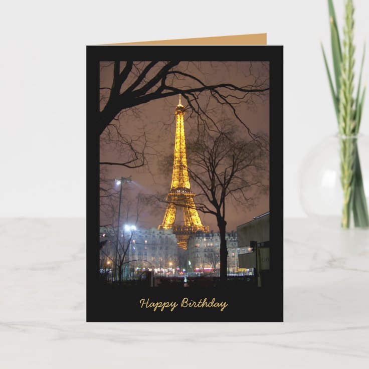 Geburtstagskarte Happy Birthday Paris – Mit Eiffelturm & Rotem Regenschirm, 17,5x12,5 Cm, 280g/m²