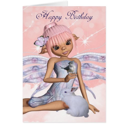 Birthday Card With Fairy Butterfly Little Bird | Zazzle